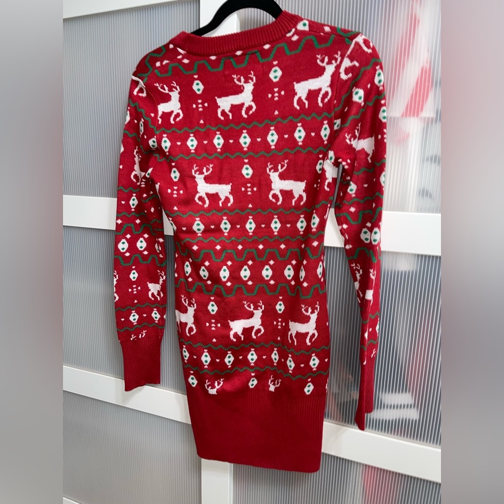 Women’s Tipsy Elves XS Red Reindeer Gaudy Garland Christmas Sweater Dress - Picture 6 of 6